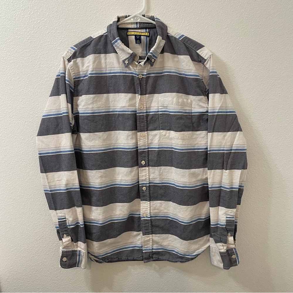 Prince& fox striped button down shirt white gray large